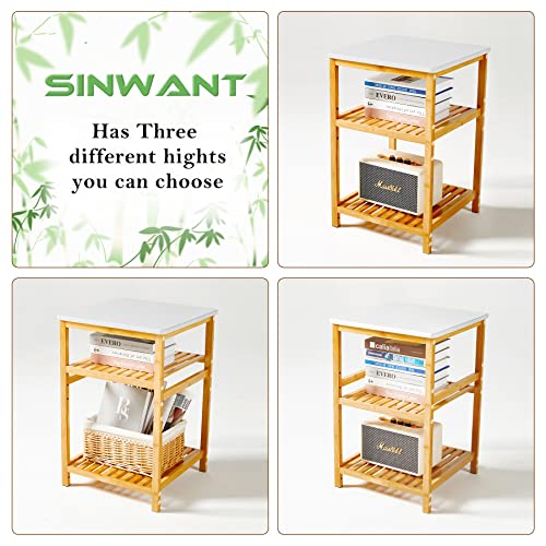 Sinwant End Table Set Of 2,Side Table,Nightstand,Bamboo 3-Tier Bedside Table,Sofa Table, Night Stand For Living Room,Bedroom #TOP5