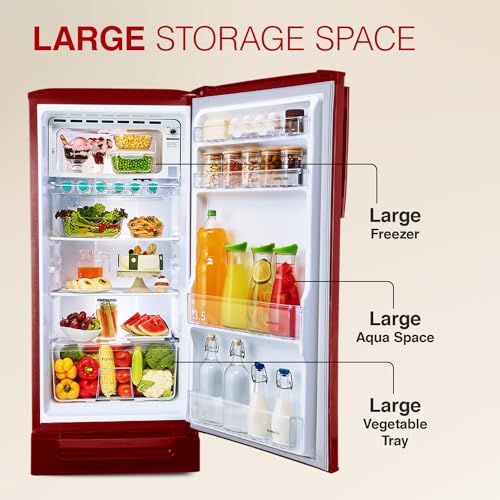 Image of Godrej 202 L 4 Star Advanced Inverter, Jumbo Vegetable TrayDirect Cool Single Door Refrigerator With Base Drawer(, RD 210D TDI MN WN, Marine Wine)