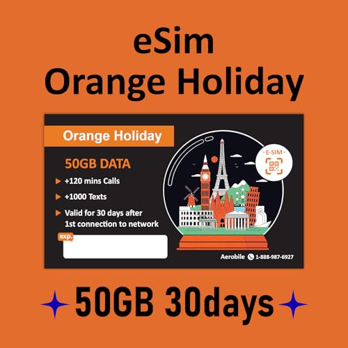 Image of Orange Holiday Europe Prepaid eSIM Card 50GB Internet Data in 5G /4G /LTE (Data tethering Allowed)+120min & 1000 SMS from Europe to Any Country Worldwide