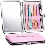TsMADDTs Tweezers for Women Facial Hair - Precision Tweezers Set with Travel Case - Stainless Steel Tweezers for Eyebrows with Scissors, Mirror