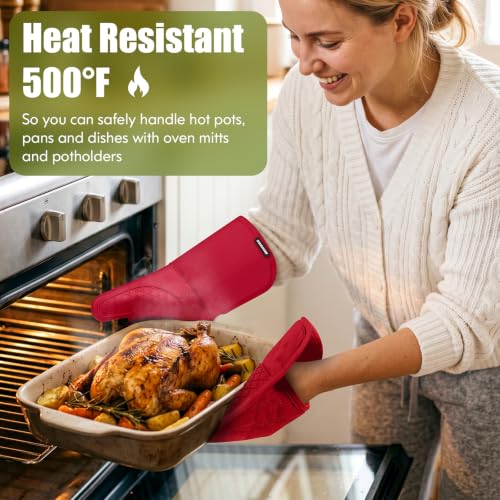 Silicone Oven Mitts and Pot Holders with Kitchen Towels and Dishcloths Sets, Baking Gloves Hot Pads 500°F Heat Resistant with Non-Slip Grip Surface, Mitts Set Includes 4 Kitchen Towels/4 Dish Towels - image 8