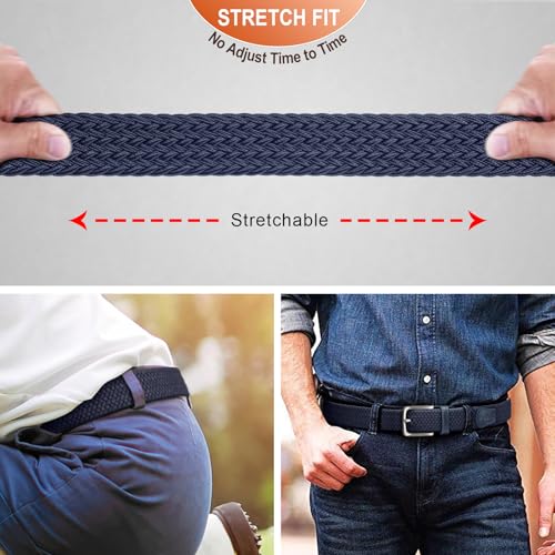 Image of KEMISANT Men Belt-Stretch Woven Braided Belt For Gift Men Golf Casual Jeans Dresses with Nylon Canvas 1 3 /8 inch