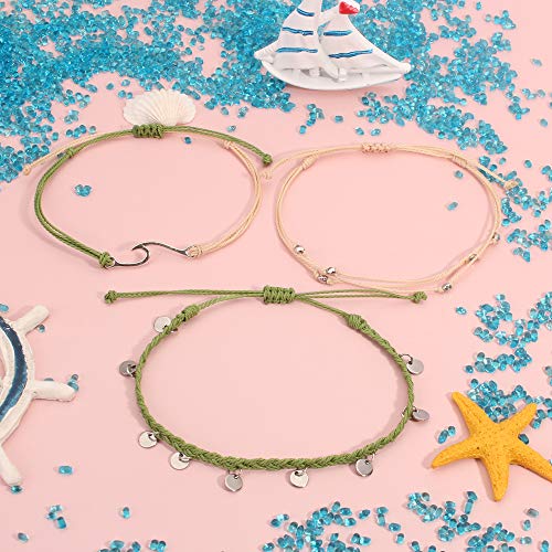 Image of Waterproof String Anklets Cute Beaded Ankle Bracelets Beach Wave Anklet Stainless Steel Coin Boho Ankle Jewelry for Women