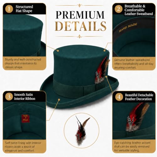Image of Wool Top Hat for Men Women Topper Hat Mens Tall Tophat Christmas Costume
