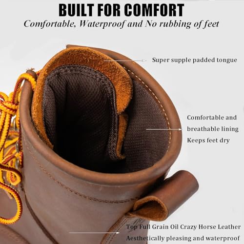 Image of SUREWAY Men's 8 inch Waterproof Steel-Toe Logger Work Boot | Oil /Slip Resistant,Full Grain Leather,Rubber Sole,EH Rated