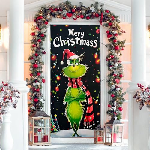 AHXHA Grinch Weihnachtsdeko Tür, Weihnachten Tür Abdeckung, Grinch...