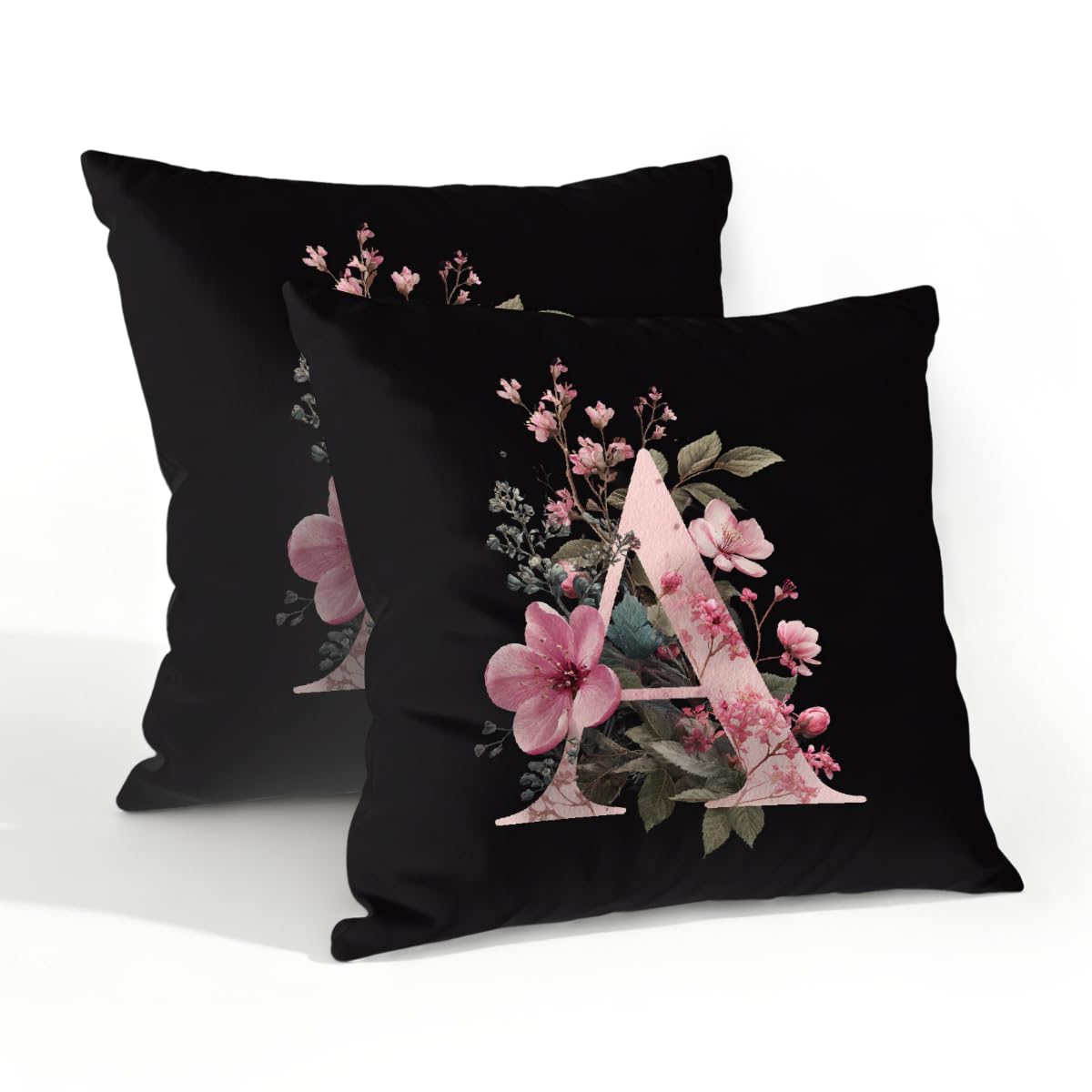 Outdoor Pillow Covers Waterproof Pillowcases 20x20in Set of 2 Botanical Floral Alphabet A Decorative Throw Cushion Case for Couch Sofa Garden Patio Furniture
