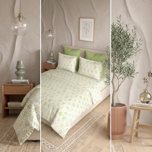 Image of DECOMIZER Super Soft Glace Cotton King Size AC Comforter II Blanket II Duvet for Double Bed with 1 Flat Bedsheet and 2 Pillow Cover - 4 Piece Comforter Set - Yellow Jaipuri