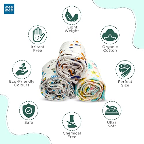 Image of Mee Mee 100% Cotton Muslin Swaddle Wrap for Newborn Baby (120 x 100 cm) | Ultra Soft, Breathable, Lightweight & Quick-Dry | Hypoallergenic Multi-Use Baby Blanket, Nursing Cover, Stroller Cover