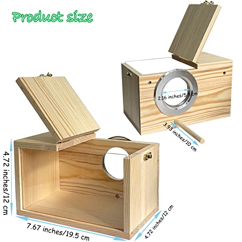 Image of Transparent Parakeet Nesting Box,Wooden Parrot Nest Breeding Box with Perch Natural Bird House for Cage Suitable for Lovebirds Cockatiels Canaries