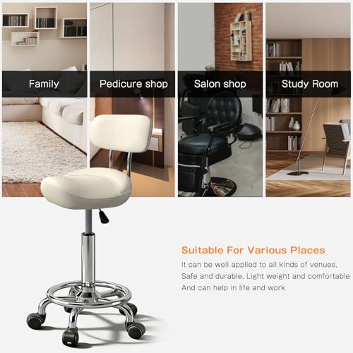 Image of Saddle Stool with Ring Pedal and Back, Adjustable Hydraulic Rolling Chair with Wheels for Medical, Massage, Salon, Spa, Kitchen, and Drafting Use