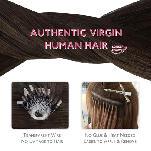 Image of WENNALIFE Microlink Hair Extensions Human Hair, 50g 50s 20 Inch Light Dark Brown Remy Hair Microbead Micro Link Microloop Microring Invisible Straight Natural Fusion Installation
