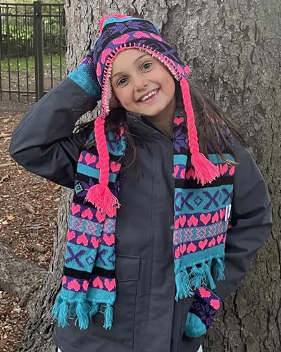 Image of N'Ice Caps Kids Hat Glove Scarf Girls 3 Piece Winter Knit Set Sherpa Lined