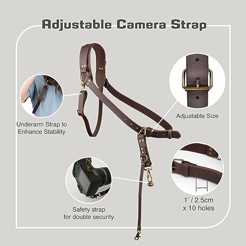 4J LEDR Leather Camera Harness for 1 Camera,Single Camera Strap for Photographers,Camera Shoulder Strap Quick Release DSLR,ADJUSTABLE CAMERA STRAP Leather Single Camera Harness,Brown - Image 2