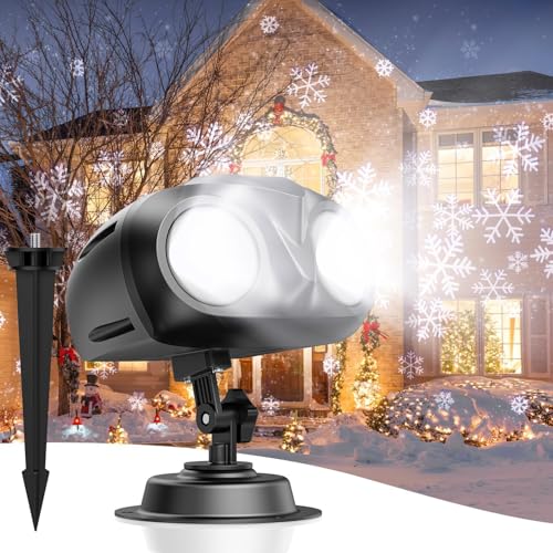 Double Head Christmas Snowflake Outdoor Projection Light Waterproof Christmas Lights 180Rotation Christmas Lights Outdoor Suitable for Indoor Christmas Holiday Garden Patio Christmas Decorations