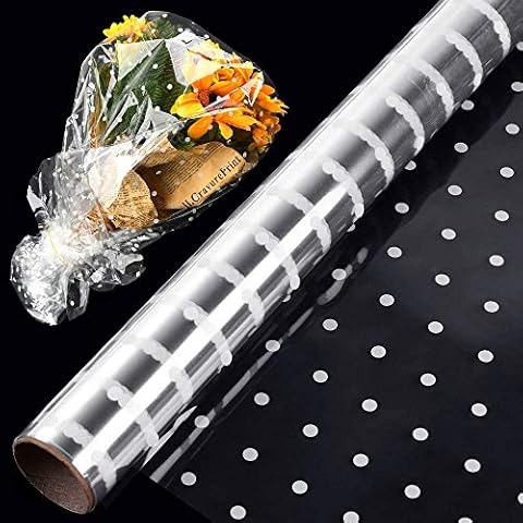 Rollo Celofán Transparente de Lunares Blancos XCOZU de 6 m * 40 cm Cover