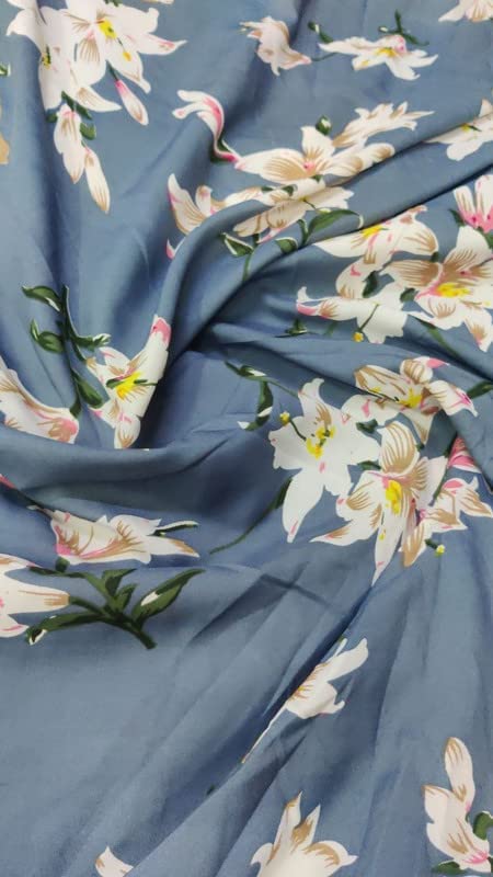 GenericWomen Ethnic Wear 5 Yards (≈Metres) Unstitched Poly Crepe Floral Printed Soft and Light Weight Fabric Material for Rich Look and feel Garments, Gowns, Night suits and Dresses (Grey)