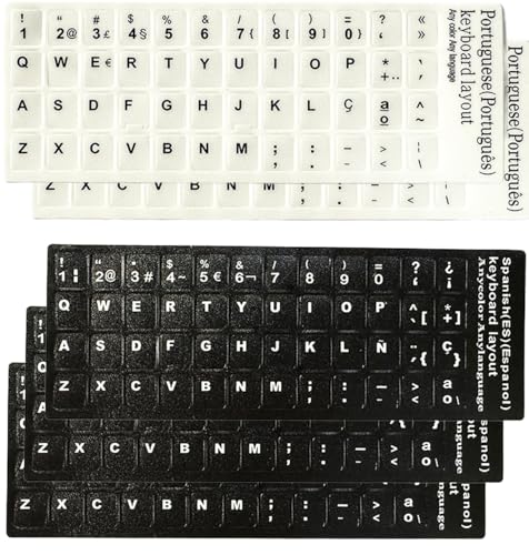 Pack de 5 pegatinas españolas para teclado estándar, pegatinas españolas con letras blancas para teclado portátil, teclado, 3 negro 2 blanco