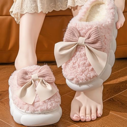 Bow Tie Slippers Cozy Soft Plush Slippers for Womens Lightweight Thick Sole Slippers Winter House Warm Slippers Shoes Indoor Non Slip Home Slippers Ladies Bedroom Fuzzy Slipper3