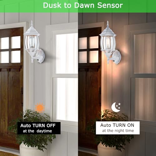Image of 16.8 Inch White Outdoor Wall Lights Dusk to Dawn, Outside Wall Sconce for House White Dusk to Dawn Sensor Outdoor Light for Front Door Porch Sconce with Vintage Design,E26