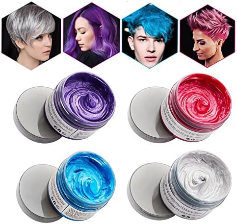 4 Colors Hair Color Wax - 4 in 1 Sliver Blue Purple Pink Red, Temporary Hair Color for Party, Cosplay, Date, Halloween
