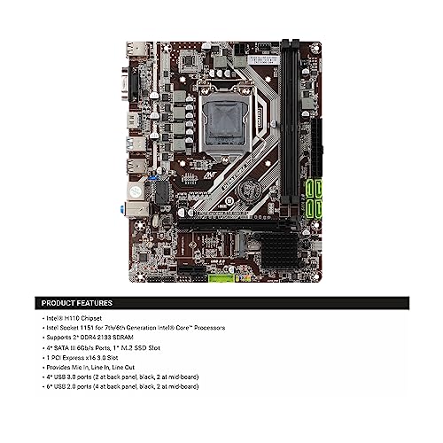 Image of Ant Value H110MAD4-N mATX Gaming Motherboard LGA1151 Support Intel 6th and 7th Generation i3 /i5 /i7 DDR4, M.2 NVMe, USB 3.0 Ports, HDMI Port, HD 6 Channel Audio