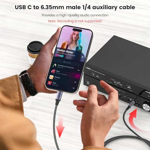 Image of MOSWAG USB C to 6.35mm 1 /4 inch TRS Cable 3.28FT /1Meter,Type C to 1 /4 Audio Adapter Aux Jack Stereo Cable for Google Pixel 4XL,Galaxy Note 10+ /S20+,Amplifier,Speaker,Headphone,Mixing Console-Black