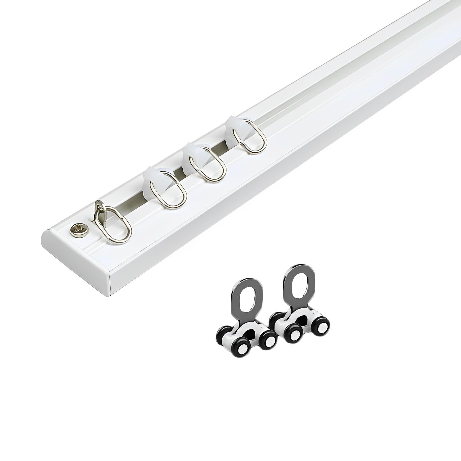 Ceiling Curtain Track System - Ultra-thin Hidden Rail for Curtains, Room Divider with Roller, Installation Hardware - Flush Mount Design
