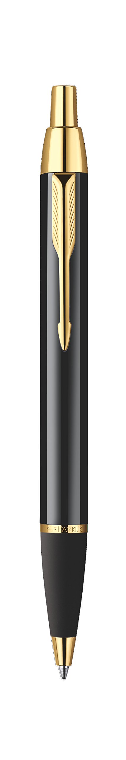 Parker S0856440 IM-Kugelschreiber (schwarz Lackiert mit vergoldeter Einfassung, Strichstärke Mittel) schreibfarbe blau