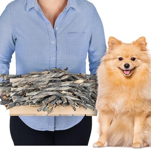 Fischhaut Kausnack für Hunde 1kg (ca. 60–70 Stück) | fettarm & getreidefrei | Fischhaut Kauartikel | natürliche Hundesnacks ohne Zusätze