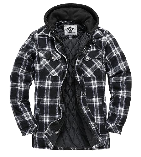 WenVen Men's Thicken Plaid Flannel Quilted Shirts Jacket with Rem...