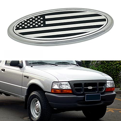 Image of 6 Inch American Flag Badge, Front Grill Rear Tailgate Oval Emblem fit for Ford Edge 07-10 Escape 05-11 Explorer 06-10 Expedition 05-11 Sport Trac 07-10 (Silver)