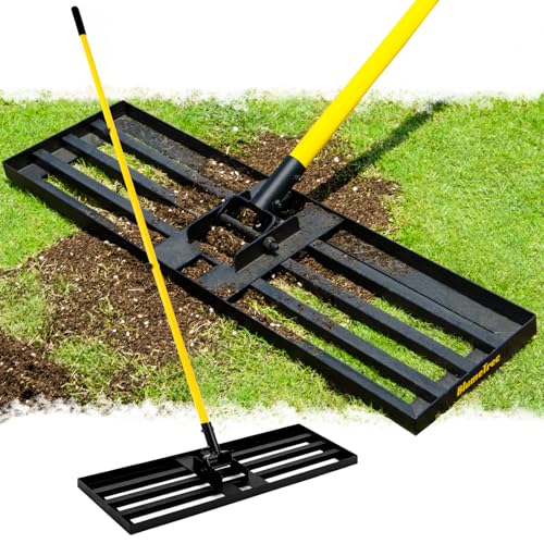 BlumeTrec Lawn Leveling Rake, 30'x10' Heavy Duty Sand Leveling Tool with 7FT Long Handle, Steel Golf Rake for Soil, Compost, Gravel, Lawn Leveler for Yard, Garden, Golf Course, Landscaping Level Tool