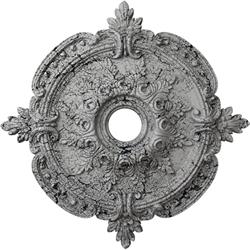 Image of Ekena Millwork CM28BEUWC 28-3 /8 inch x 3-3 /4 inch x 1-5 /8 inch Benson Classic Ceiling Medallion, Ultra Pure White Crackle