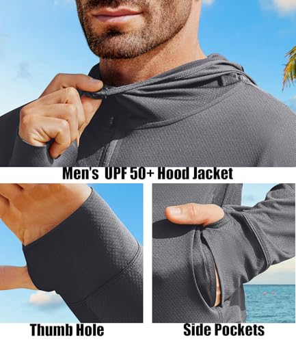 Image of PINSPARK Men's UPF 50+ Full Zip Up Sun Protection Hoodie Jacket Long Sleeve Lightweight UV Shirts for Men Hiking Fishing