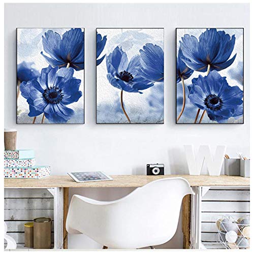 Fleurs bleues affiches nordiques pour salon zen et décoration murale minimaliste