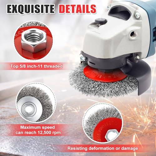 Image of Bokon 8 Pack 4 Inch Coarse Crimped Wire Wheel for 4 1 /2 Angle Grinder with 5 /8 Inch-11 Threaded Arbor - 0.014 Inch Carbon Steel Wire for Rust, Corrosion, Paint Removal