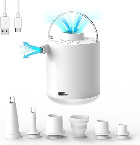 Mini Portable Air Pump for Inflatables,USB Rechargeable Air Mattress inflator with Camping Lantern for Sleeping Pads, Travel, Pool Floats,