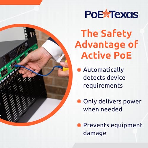 Image of PoE Texas 16 Port PoE /PoE+ Active Mode A Injector with 56V 240W Power Supplies - Add Power Over Ethernet to Any Switch, Router - 802.3at /af Compliant Midspan for WiFi Access Points, IP Cameras, VoIP