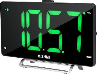 Henniu Rádio despertador digital com dimmer de alarme duplo Visor de LED de 9 polegadas Rádio FM Temporizador de sono Volume ajustável Snooze 2 portas de carregamento USB Backup de bateria 12/24H para