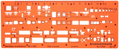 1:100 Sanitär Installation Architekt Schablone Zeichenschablone Möblierung - Innenarchitektur Technisches Zeichnen