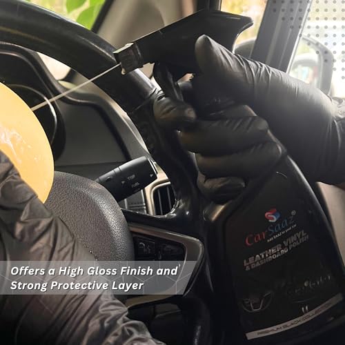 Image of CAR SAAZ Car Dashboard Polish 380 ML with Microfiber Cloth | Car Interior Dashboard, Leather & Vinyl Polish | Polish for Car Interior, Seats Covers, Door Panels and More