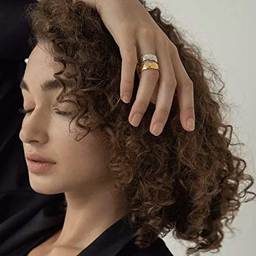 Shapes Studio Gold Ring 18K Gold Rings For Women, Crush Wide Band Gold Ring, Wide Gold Silver Band, Stacking Rings, Gold Wedding Band Minimalist Style (Gold Mid, 8) #TOP7