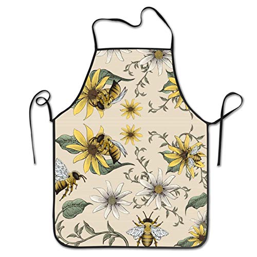 The Bee Flowers Aprons Bib Pinafore Sarong Aprons Women Men For Bbq Cooking Kitchen Haircut Waitress