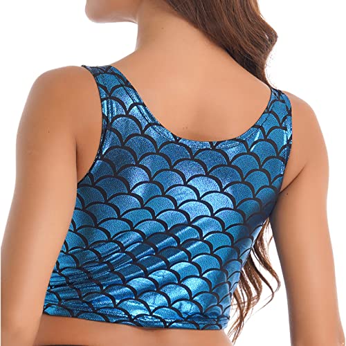 Women's Shiny Metallic Fish Scale Print Cropped Tank Top Vest Tops Festival Rave Outfits4