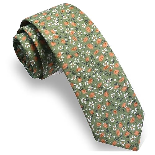Image of GUSLESON Fashion 2.4 inch(6cm) Floral Skinny Tie for Men Slim Flower Print Cotton Necktie for Wedding Party