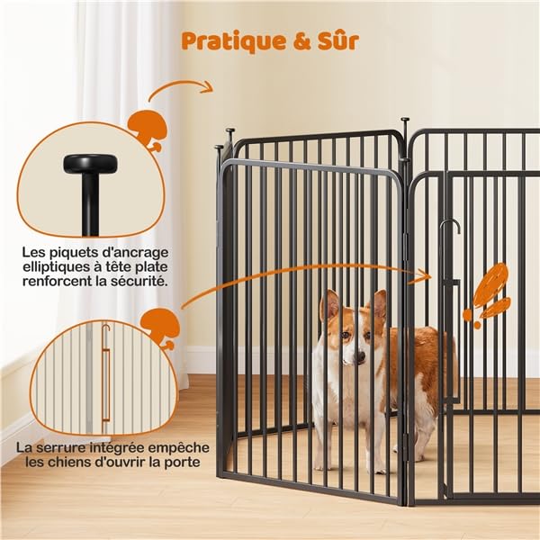 Yaheetech Parc pour Chiens Enclos pour Chiot en 8 Panneaux Cage Chenils Chien de 80 cm de Haut avec Serrure intégrée Fils métalliques renforcés de 8 mm