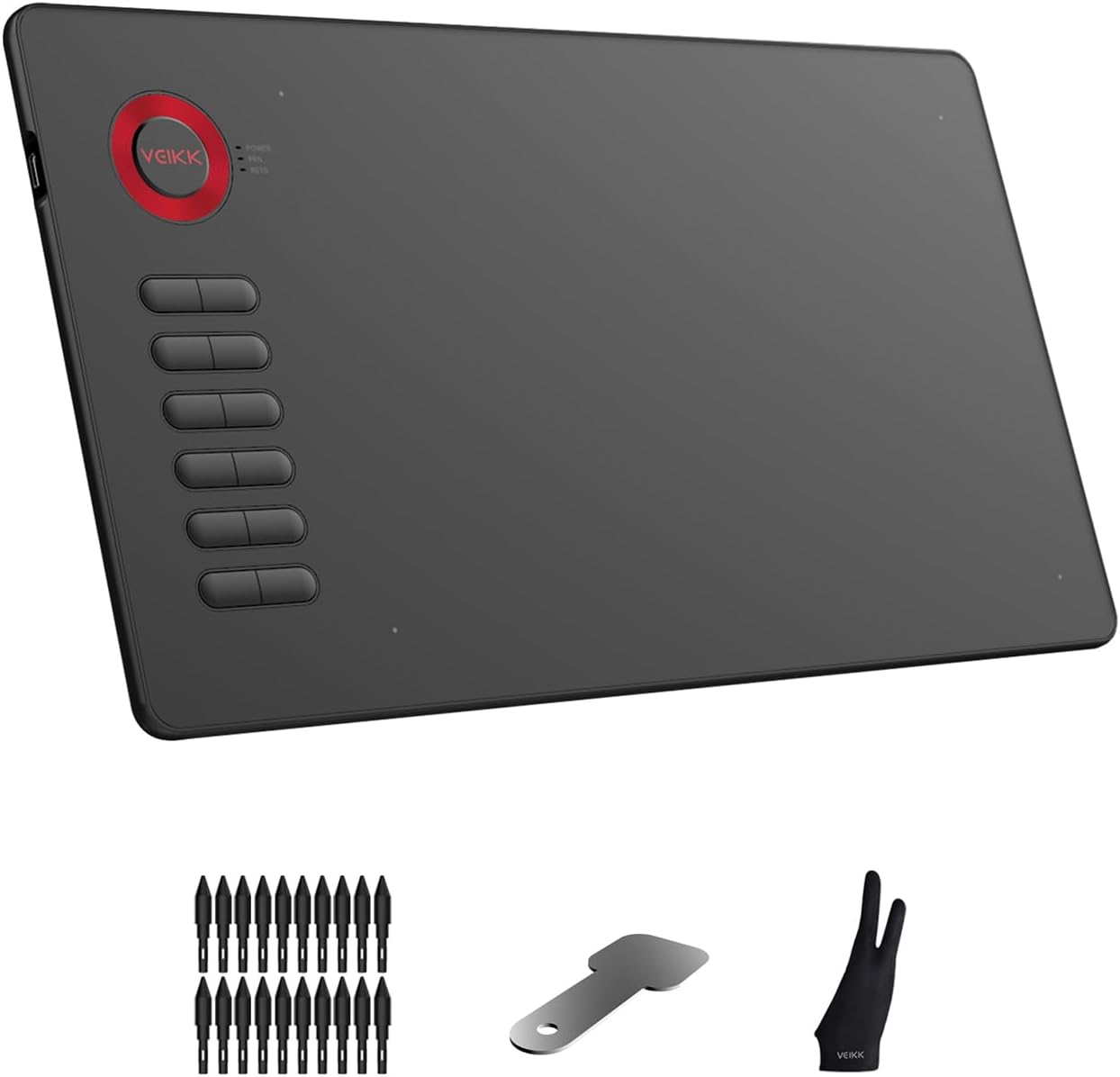 A15 Graphics Drawing Tablet,10x6 Inch Pen Tablet,12 Hot Keys,Battery-Free Passive Pen with Tilt Function, 20 Replacement Nibs and 1 Artist Glove，Support Wins,Mac,Linux-Red