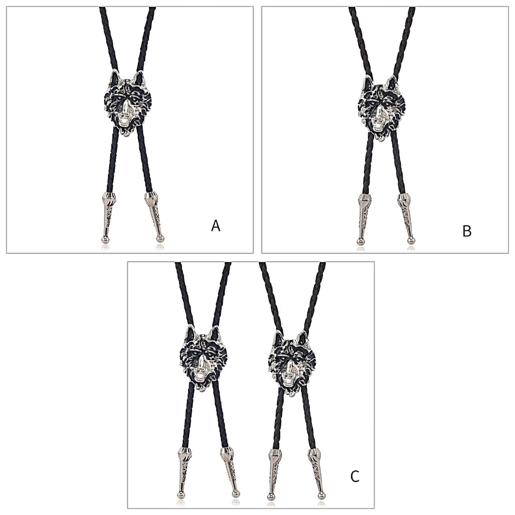 Bolo-Krawatte, Krawatte mit Wolfskopfanhänger aus Kunstleder, Seil und Metall