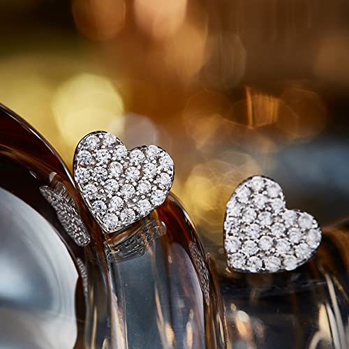 Fashion Full CZ Heart Love Minimalist Real 925 Sterling Silver Small Cartilage Stud Earrings for Women Sensitive Ear Cute Crystal Huggie Studs Jewelry Hypoallergenic Gifts Daughter Her 8mm2